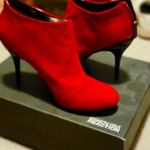 Red suede ankle booties, size 8.5,